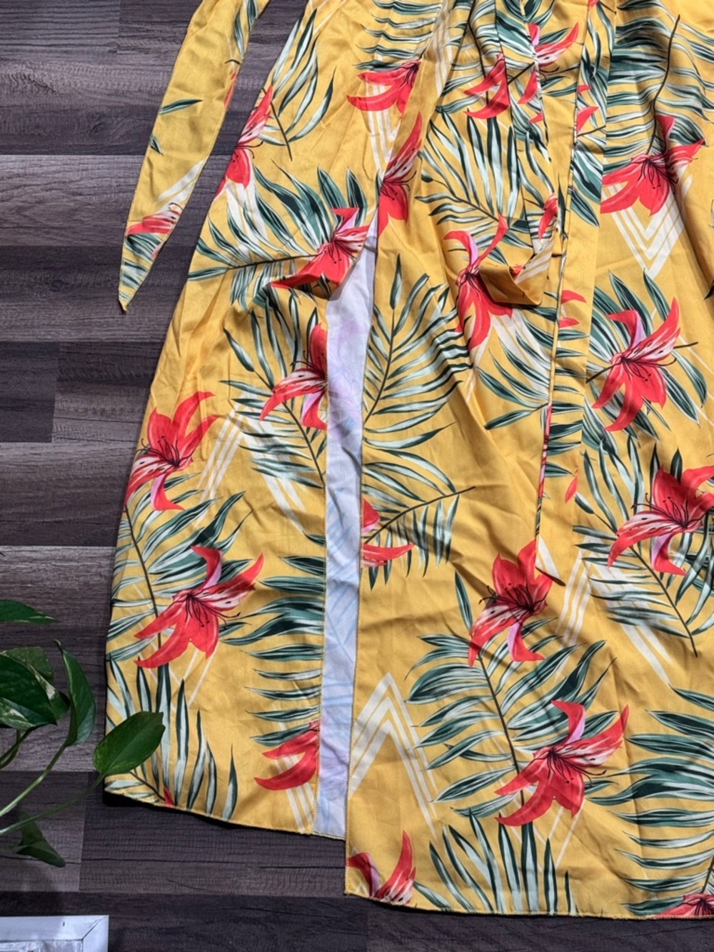 Bright Yellow Tropical Floral Maxi Dress with Tie Detail - Picture 3 of 3